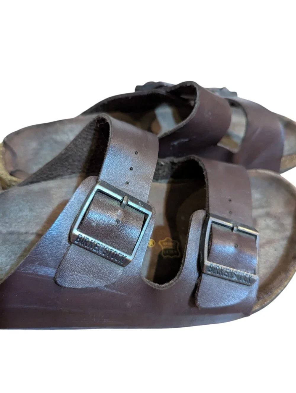 Birkenstock Arizona Brown Leather Double Strap Sandals Thrashed Sz 43 US 10